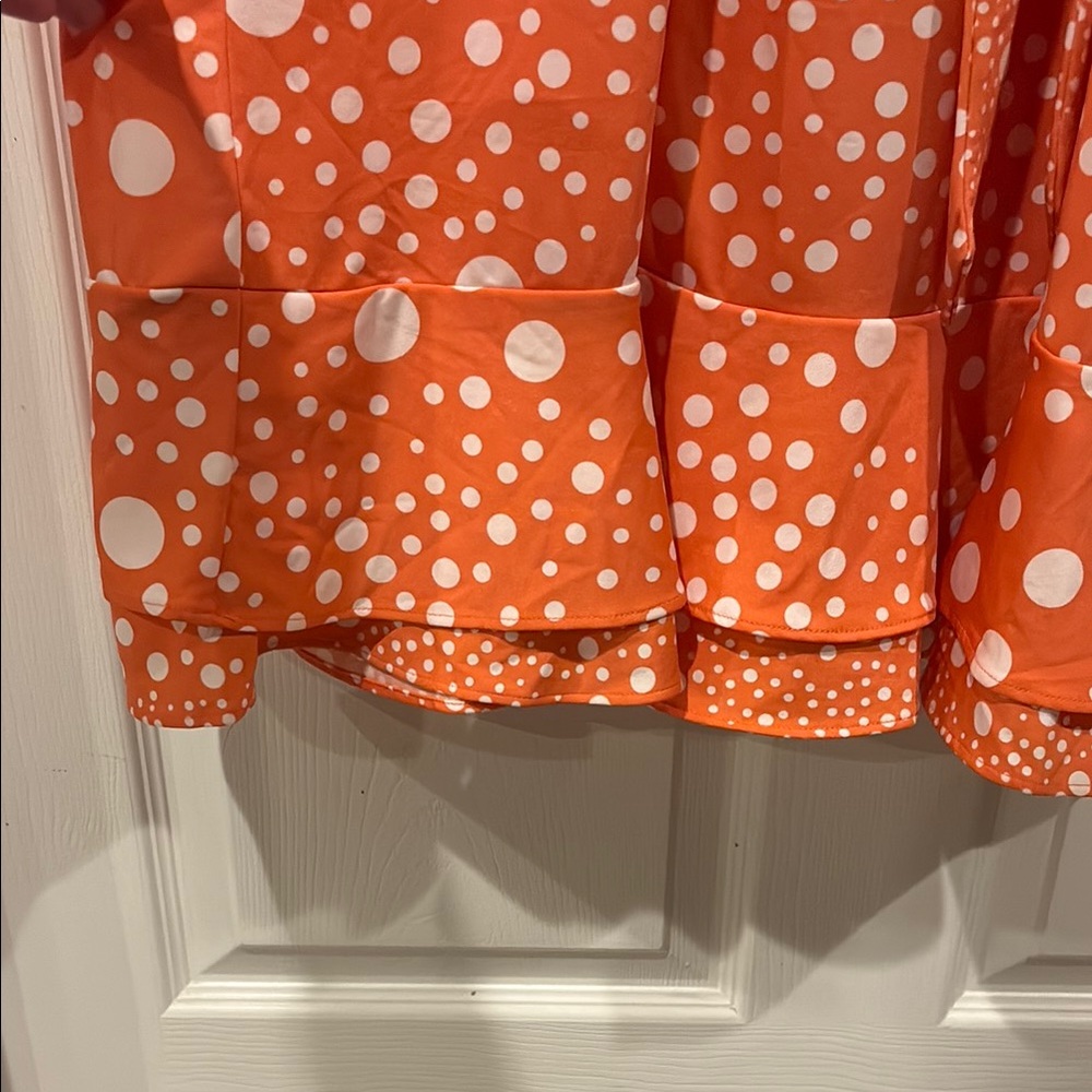 NWT Perceptions Coral and White Polka Dot Midi Dress - Picture 6 of 11